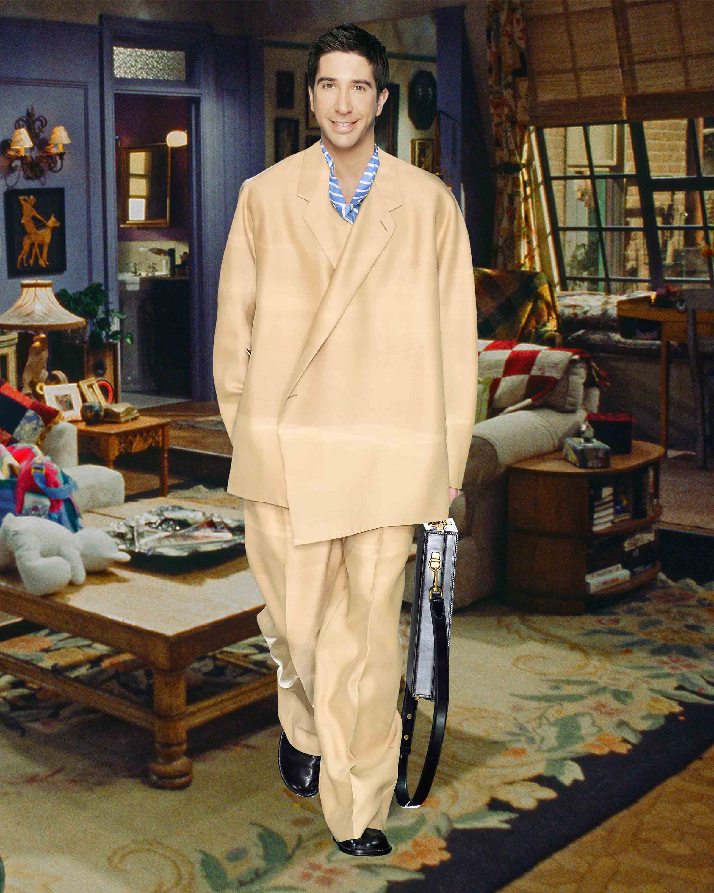 Ross - MEGA Ross Geller in a loose, tailored Dunhill SS '20 ensemble.