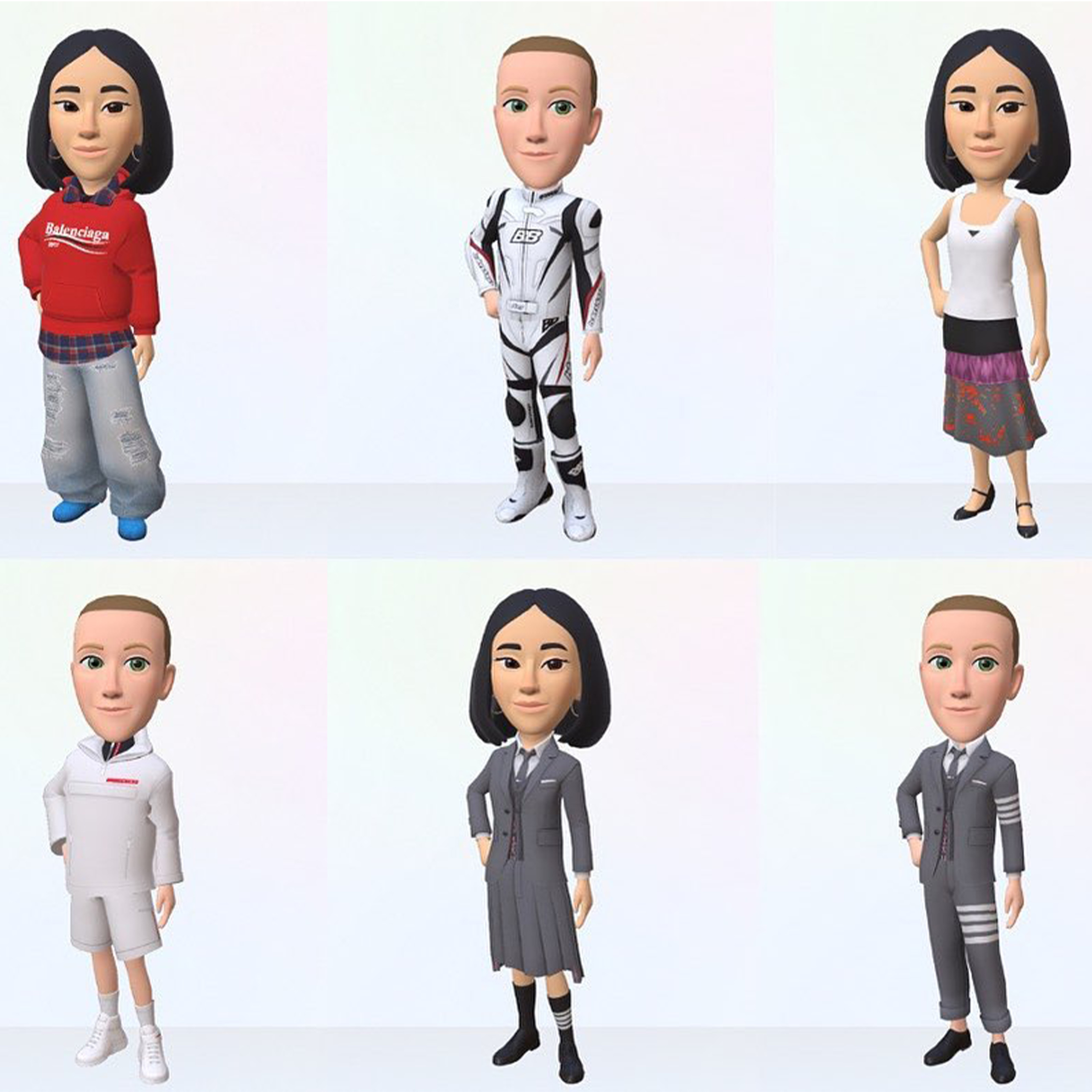 Mark Zuckerburg and Eva Chen avatars in high-fashion