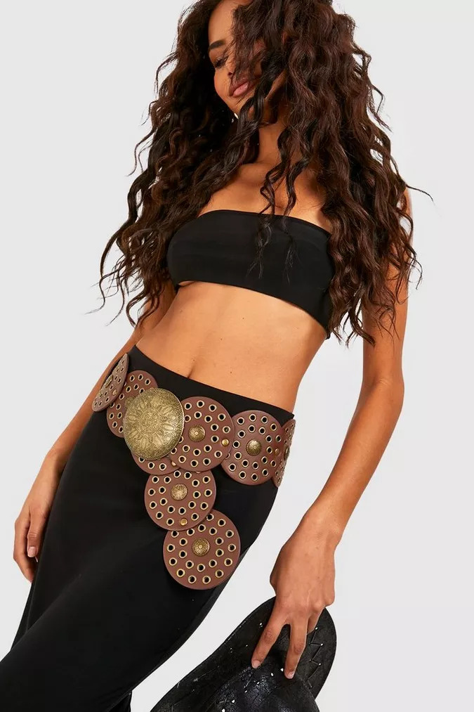 female-brown-round-disc-buckle-belt- - MEGA the trickle down effect fashion