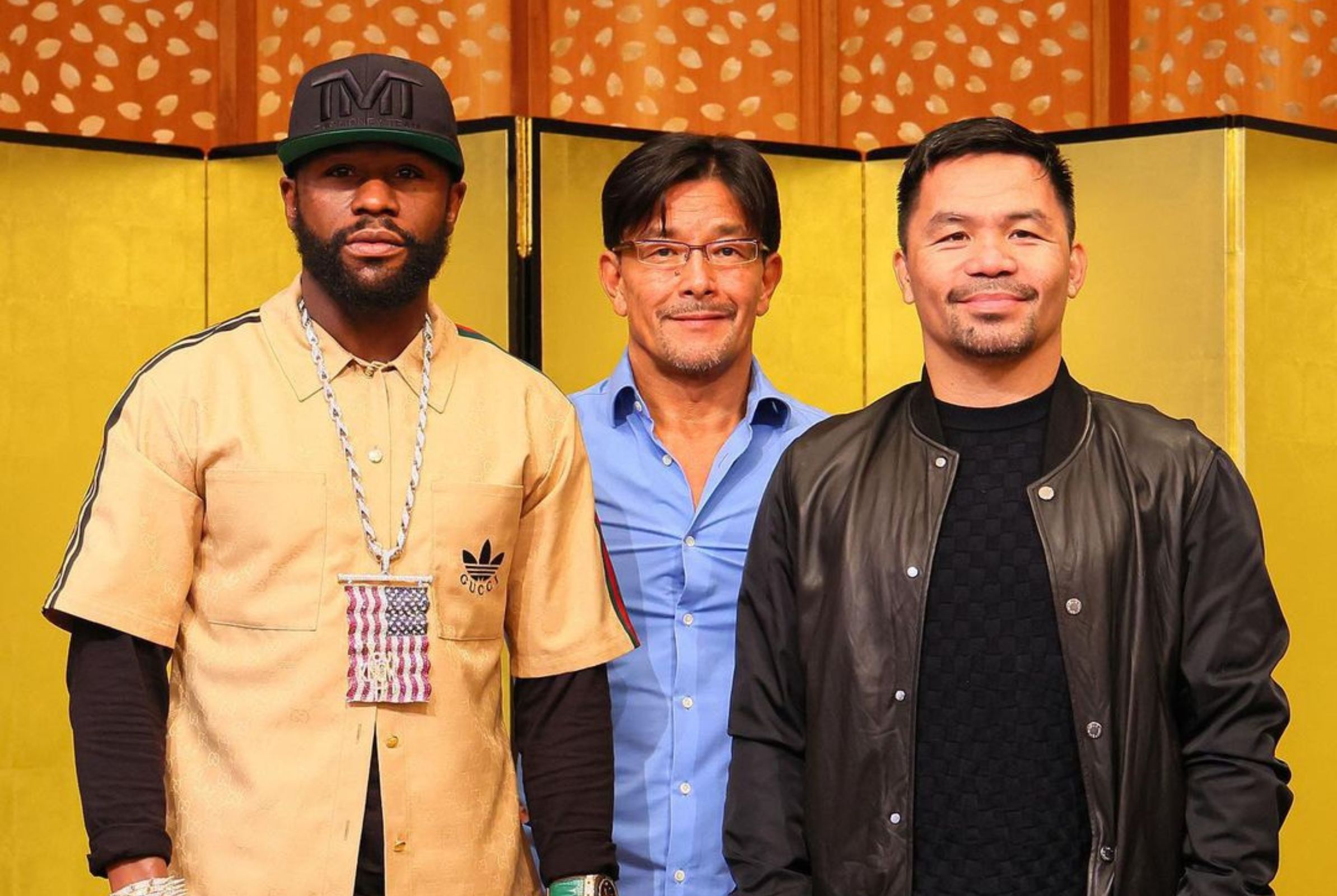 PACQUIAO-MAYWEATHER-ART- - MEGA Manny Pacquiao and Floyd Mayweather shared the spotlight at a 2022 press conference in Japan