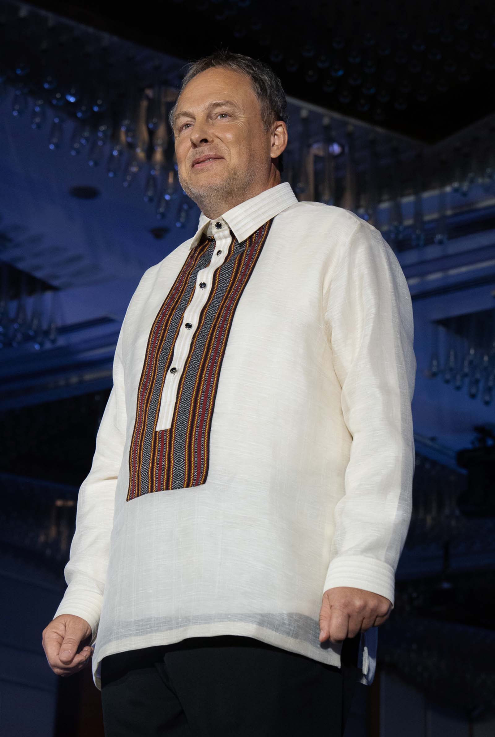 Diplomats_In Article Vertical_Men 3 - MEGA H.E Michel Monique M. Parys, Ambassador of Belgium, dressed by Kultura in a barong with a Kalinga weave in the colors of the Belgian flag.