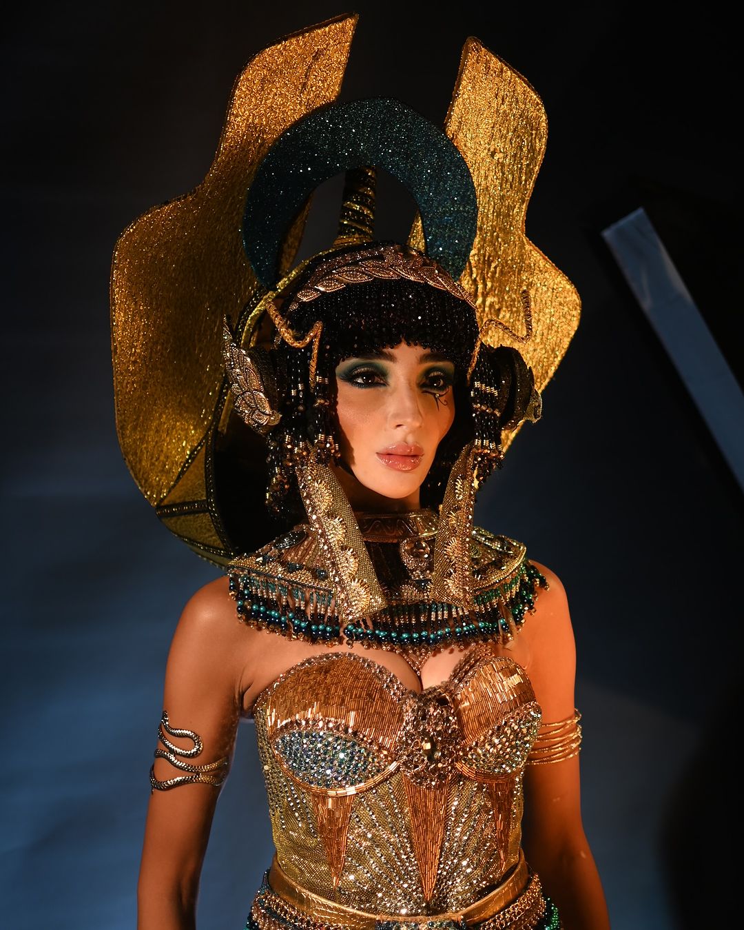 Miss Universe Egypt Logina Salah channeled the strong and resilient queen Cleopatra National Costume